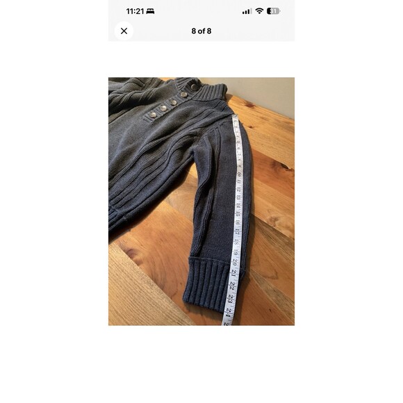 L.L.Bean Mens Lg Cotton-Wool Fisherman Knit Sweater Button-Mock Neck Black/Gray - Picture 8 of 8